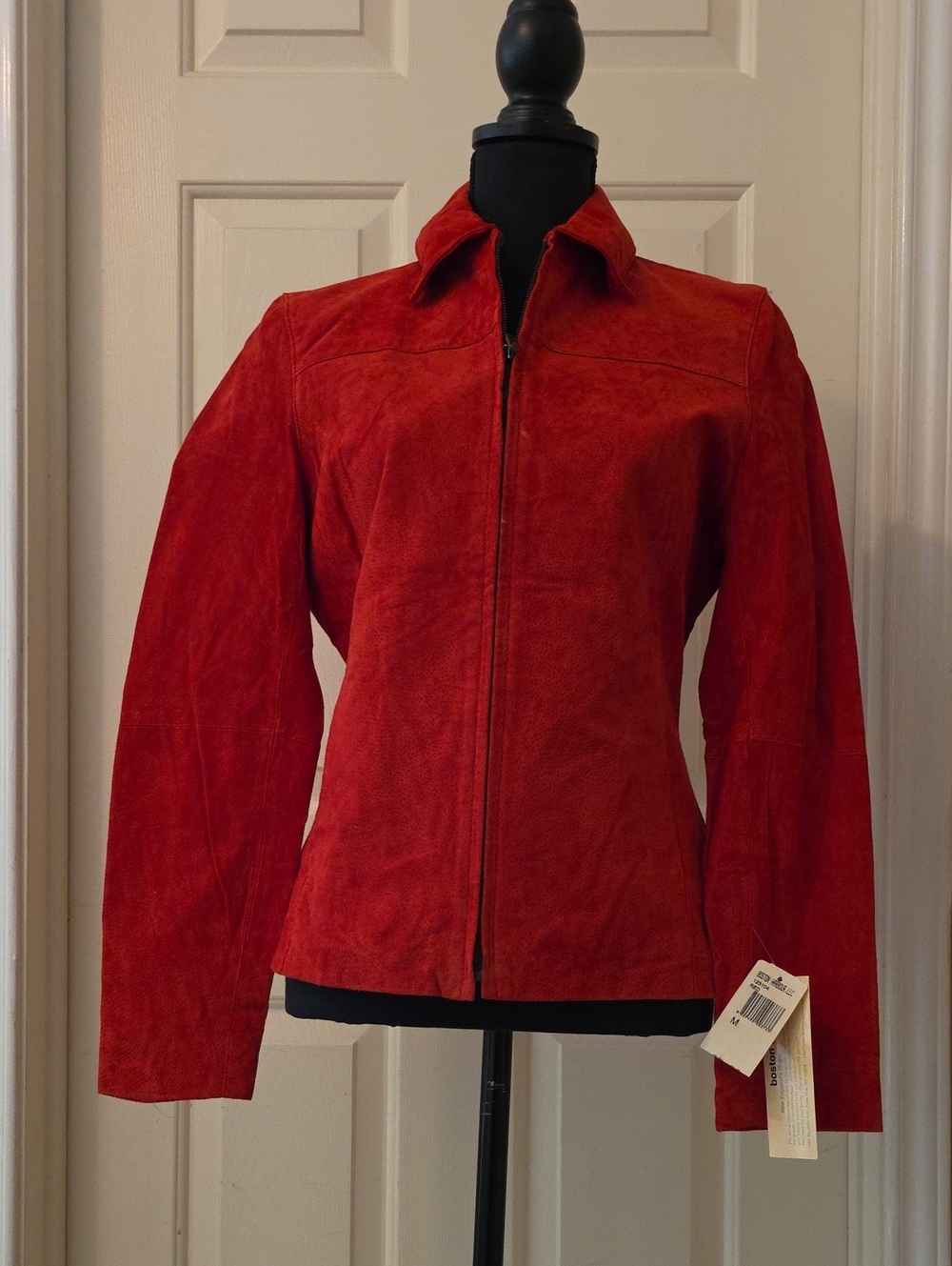 Women's Red Suede Zip-Up Leather Jacket